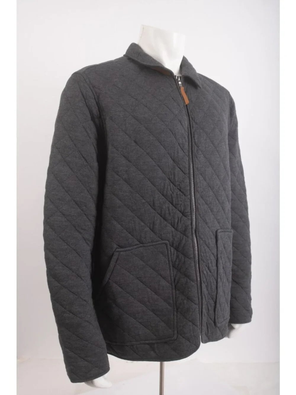 Banana Republic Mens Jacket Quilted Full Zip Size XL Gray Diamond Stitch NWT